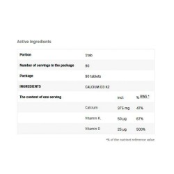 amounts of calcium, d3, k2 for each tablet