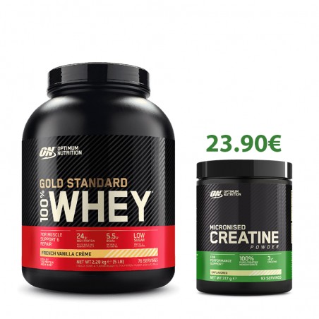 Optimum Nutrition Creatine 317g for 23.90€ when buying Optimum Nutrition 100% Gold Standard Whey Protein 908g or 2.27Kg