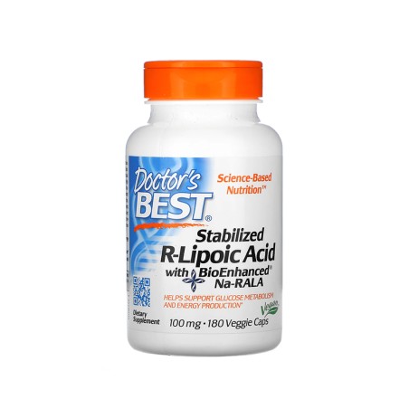 Doctor's Best Stabilisiertes R-Liponsäure mit BioEnhanced Na-RALA, 100 mg, 180 Veggie-Kapseln